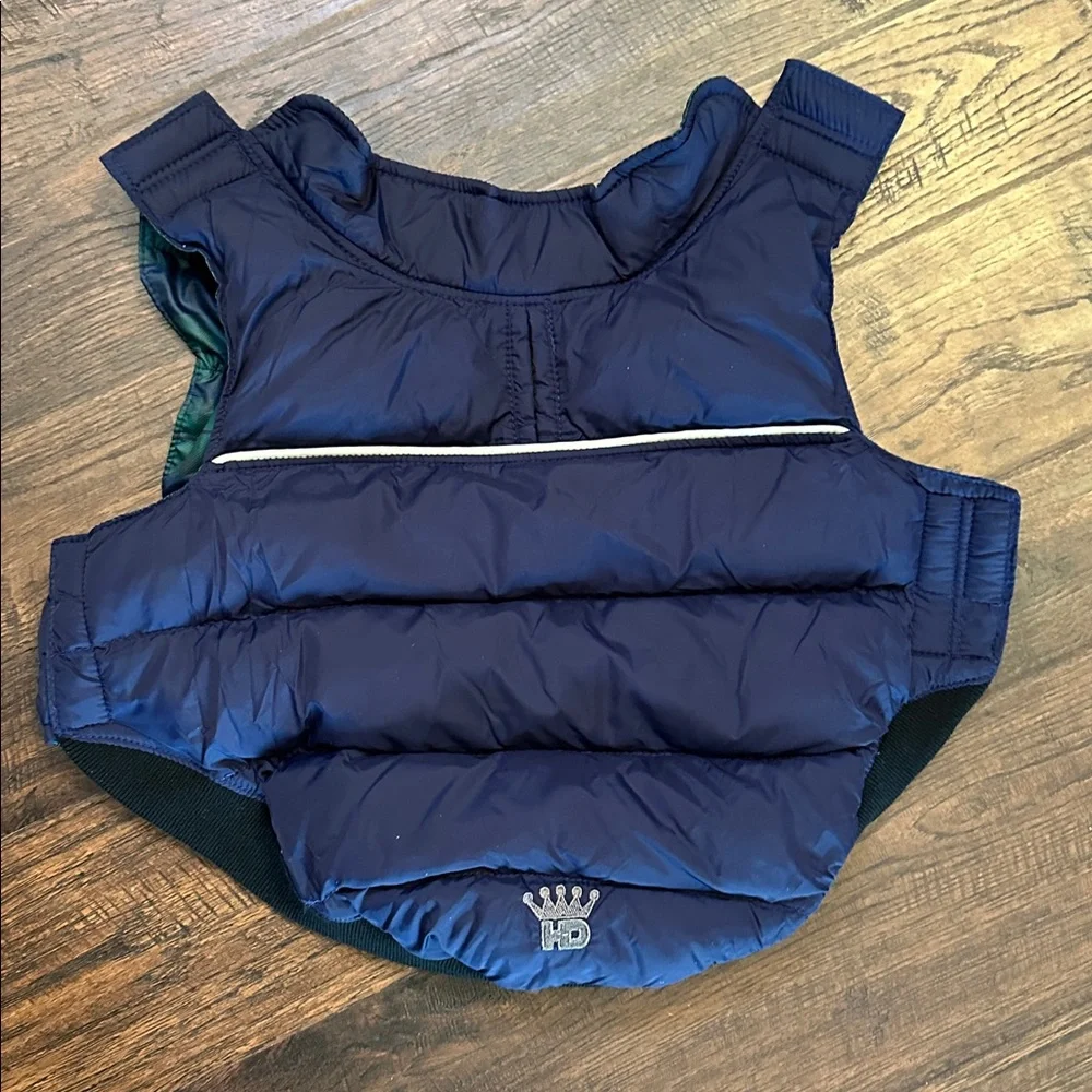 Hip Doggie Navy Plaid Flex-Fit Reversible Dog Coat size large SEE PHOTOS